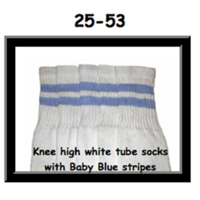 25" SKATERSOCKS white style 25-053 baby blue stripes
