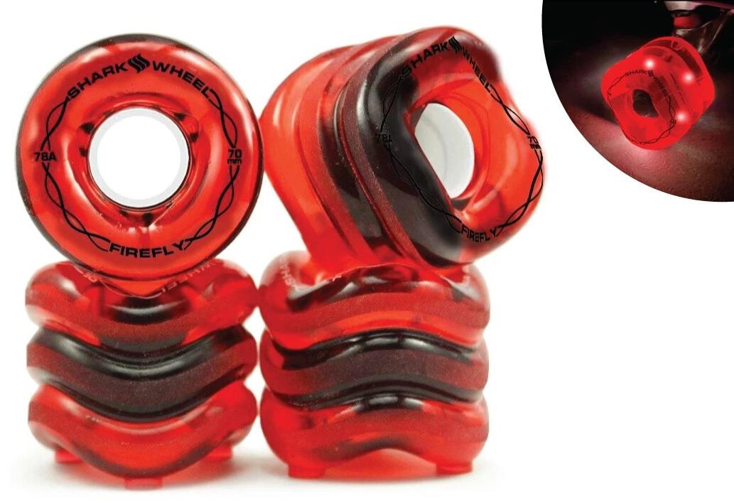 SHARK WHEEL Firefly 70mm, 78a  - Transparent Red with Red Lights