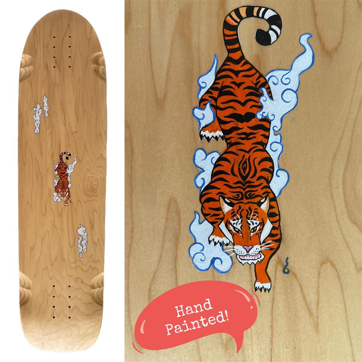 SkaReCo Deck Shape360 Downhill Speed Kicktail 36"x9,5" WB22,5" natural Handpainted Tiger