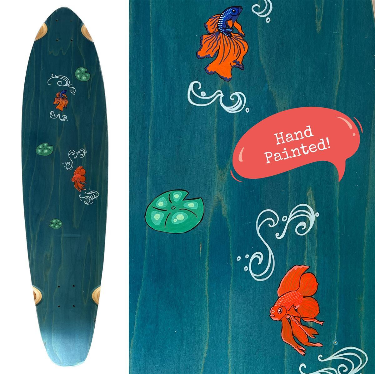 SkaReCo Deck Shape402 Kicktails K40 40"x9,75" WB26,75" Blue handpainted Fisch
