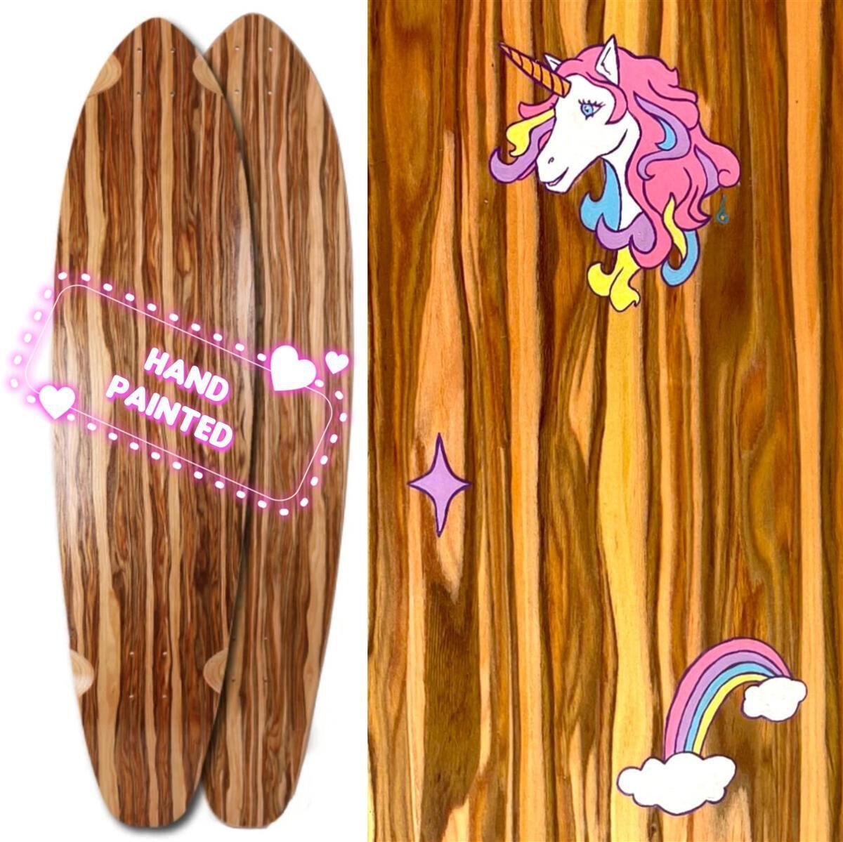 SkaReCo Deck Shape402 Kicktails K40 40"x9,75" WB26,75" Smoked wood handpainted unicorn