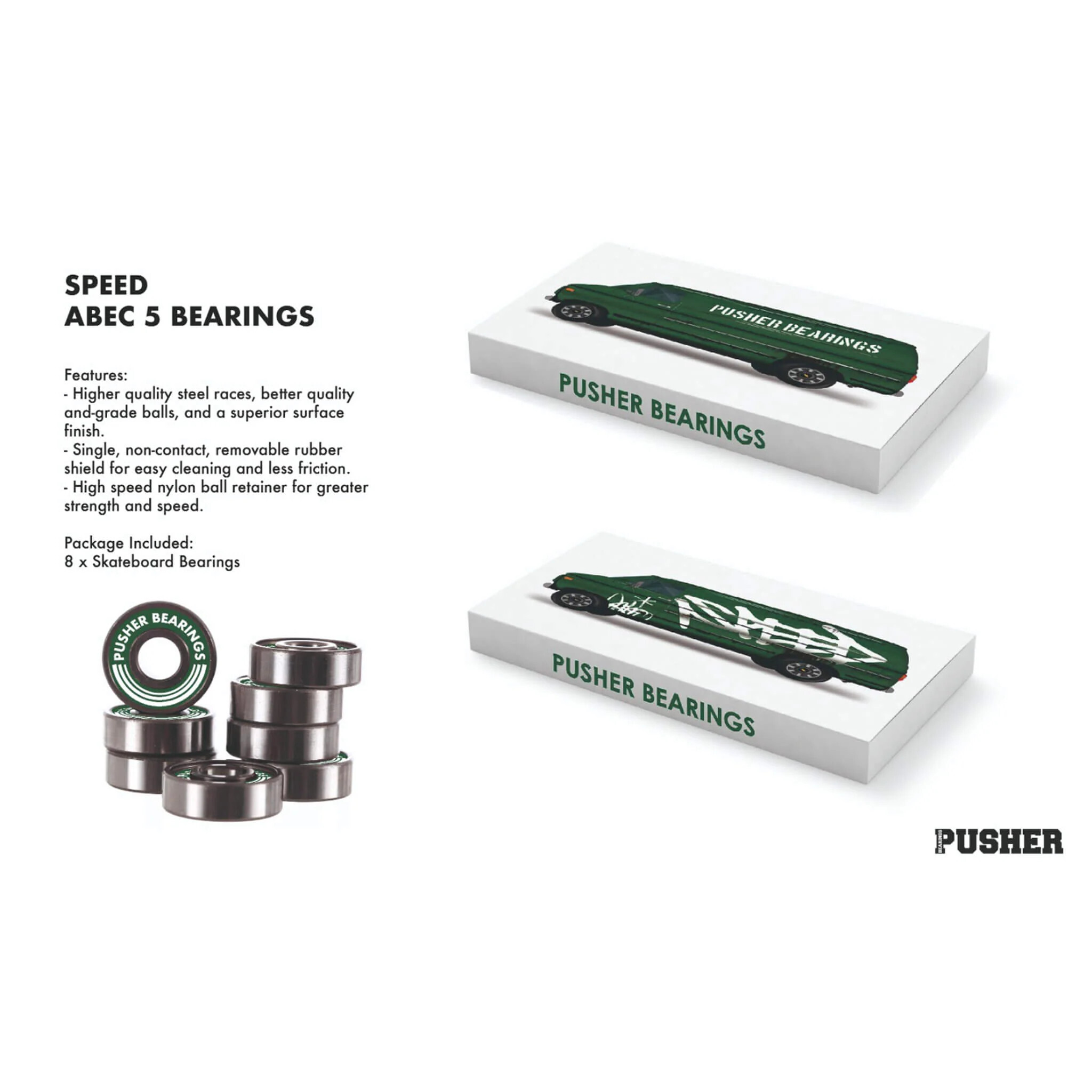 Pusher Bearings Speed Abec 5 green