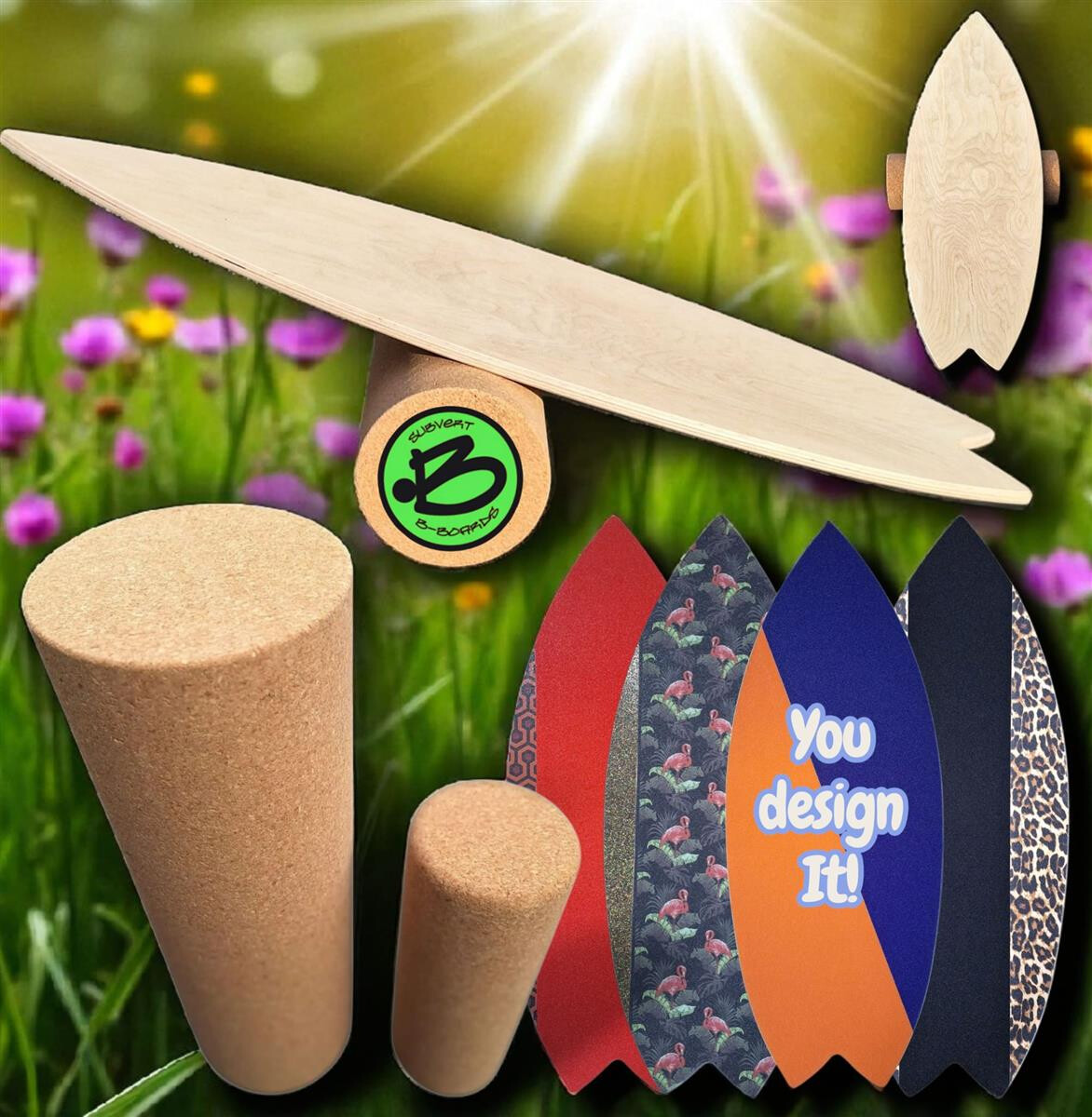 SubVert B-Board handmade Balanceboard Fisch 93 x 36 cm ANY Griptape color