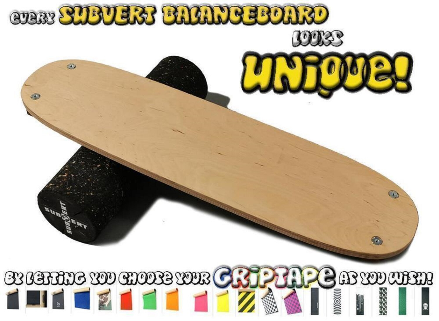 SubVert B-Board handmade Balanceboard "Max35-9" 87 x 22 ANY Griptape color