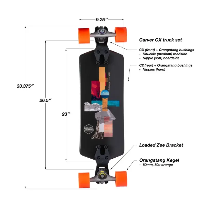 LOADED Complete Surfskate Fatom 33" x 9,25" WB26,5" Orangatang 80mm Kegel 80a