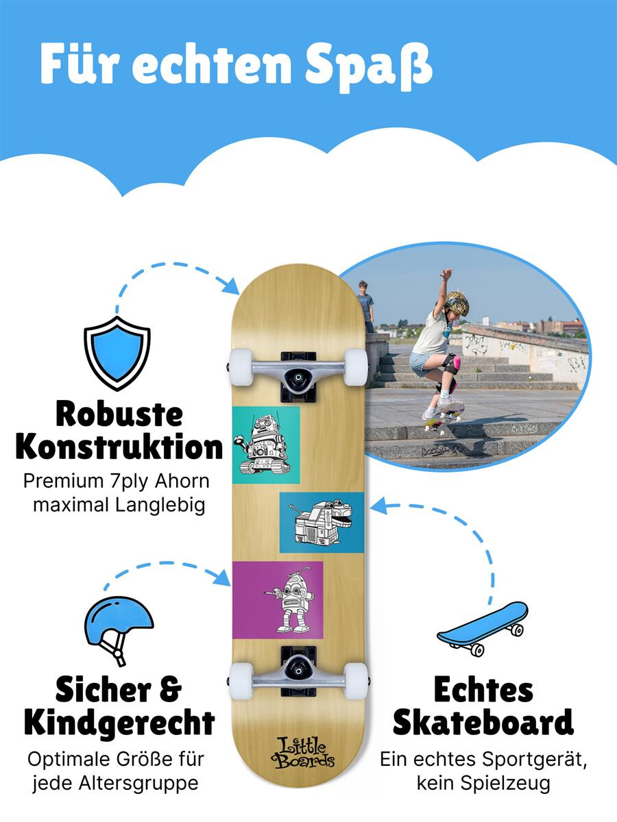 Little Boards Complete Kinder Skateboard Robots 7,25" x 29"x WB12,5"