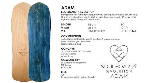 SOULBOARDLY Deck Surfskate ADAM 34" x 10,25" WB17-19,33" natural-blue