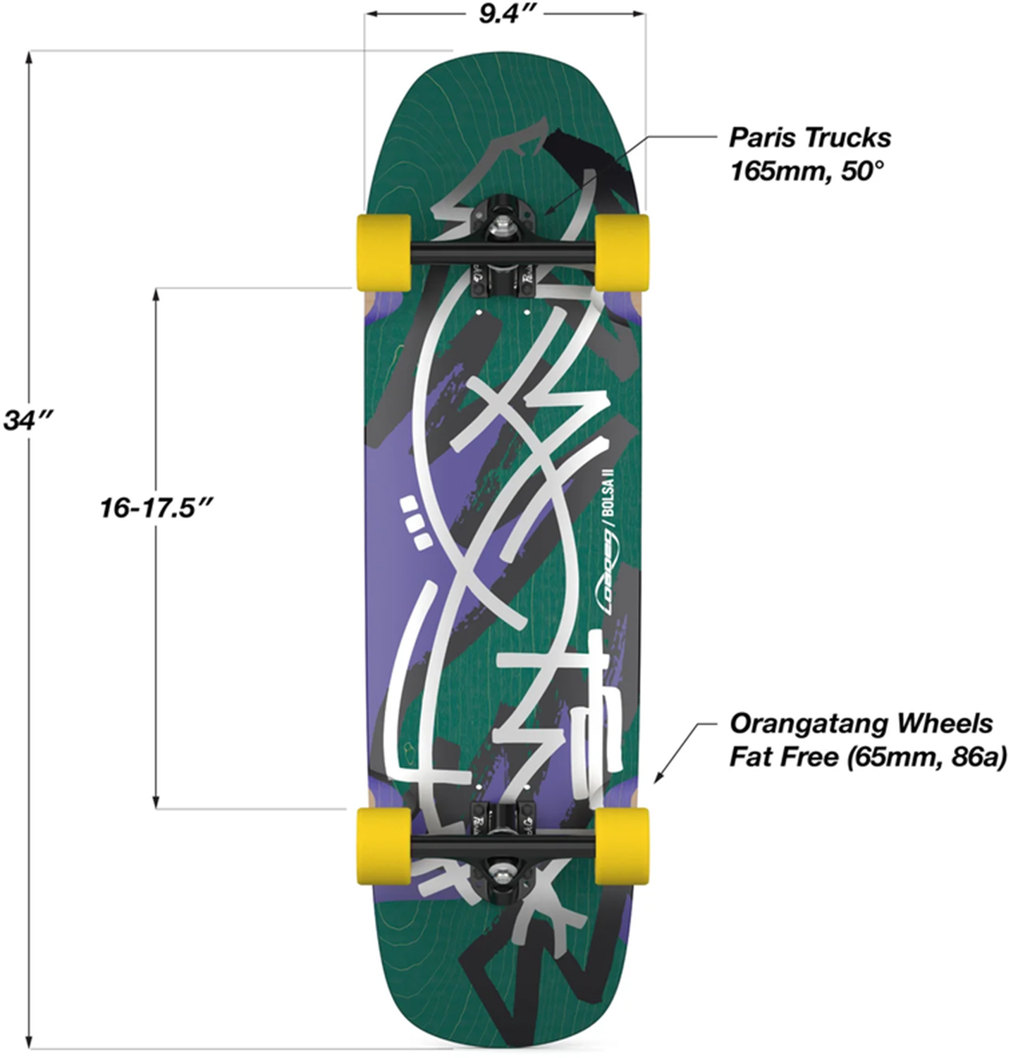 LOADED Complete Surfskate Bolsa2 Jazz Paris V3 31" x 9.4" WB16-17,5"