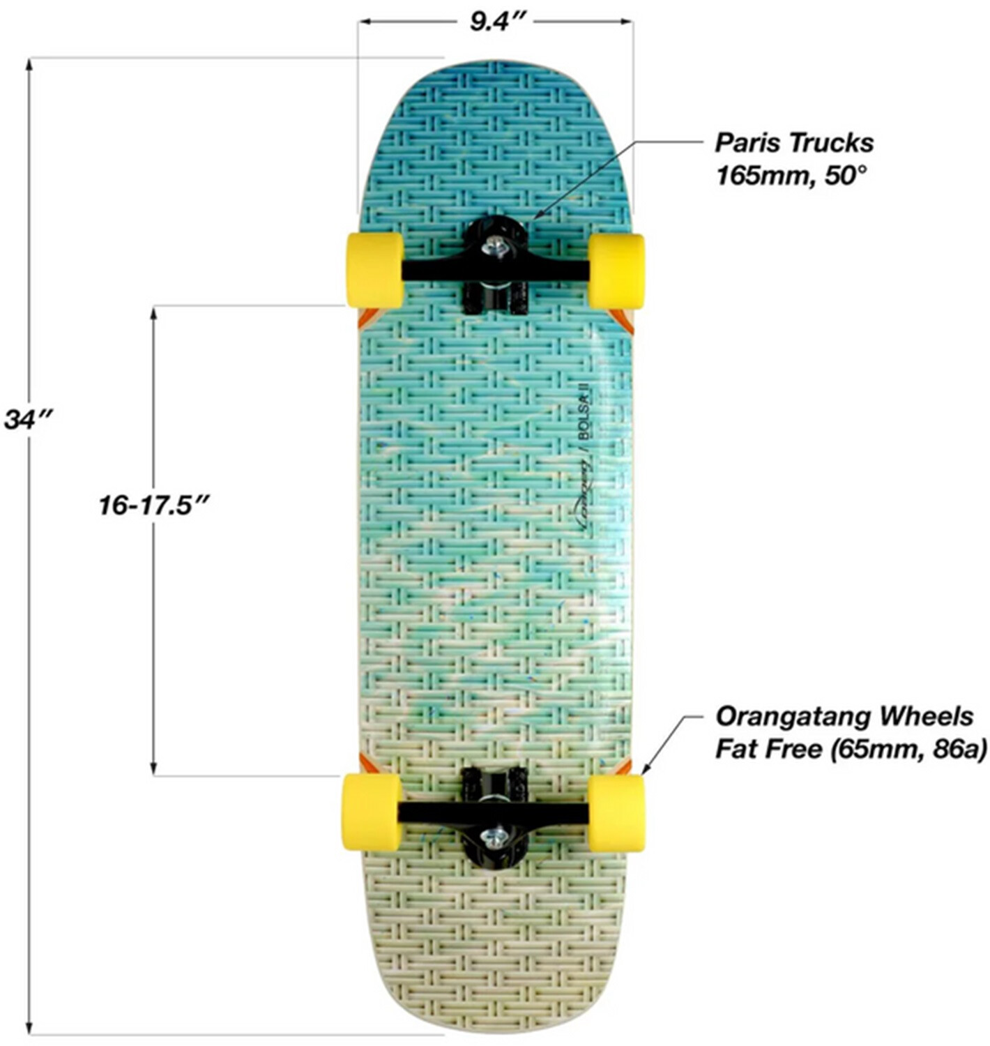 LOADED Complete Surfskate Bolsa2 Weave Paris V3 31" x 9.4" WB16-17,5"