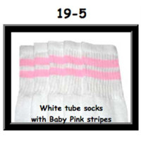 19" SKATERSOCKS white style 19-005 baby pink stripes
