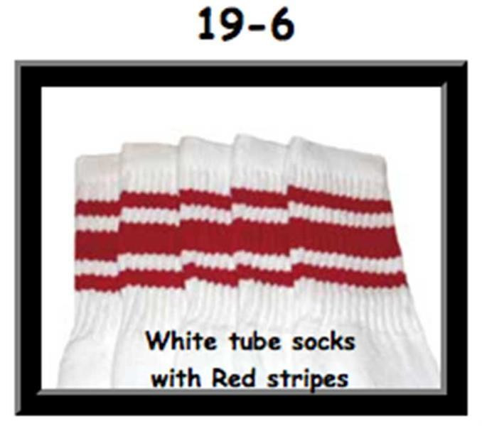 19" SKATERSOCKS white style 19-006 red stripes