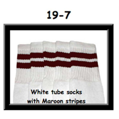 19" SKATERSOCKS white style 19-007 maroon stripes
