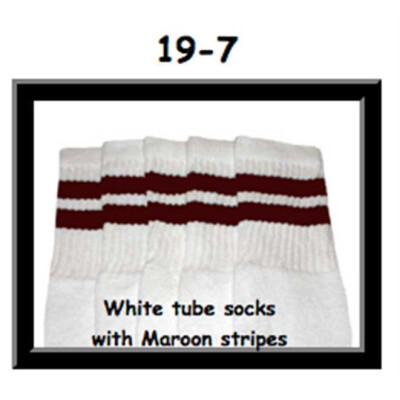 SKATERSOCKS 19" white style 19-007 maroon stripes