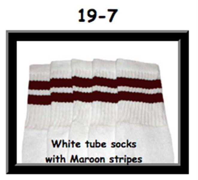 SKATERSOCKS 19" white style 19-007 maroon stripes