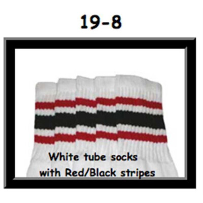 SKATERSOCKS 19" white style 19-008 red/black stripes