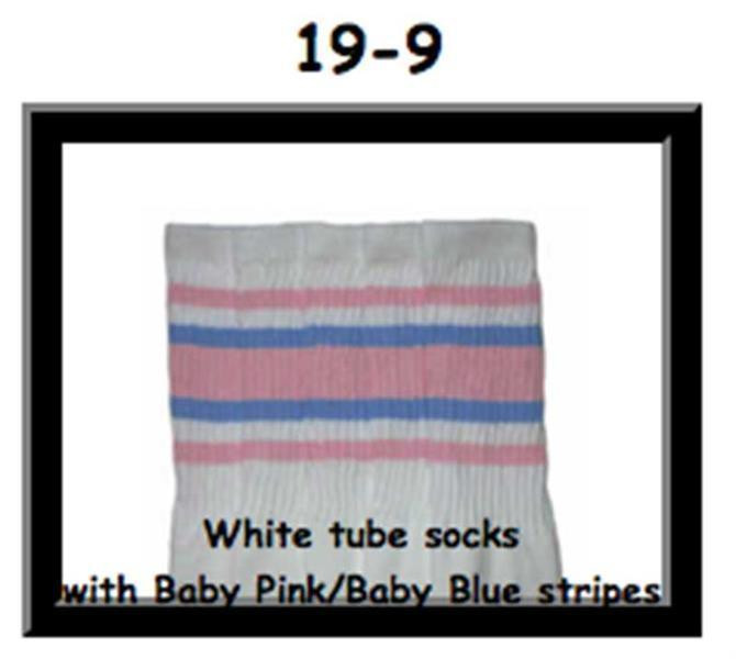 19" SKATERSOCKS white style 19-009 baby pink baby/blue stripes