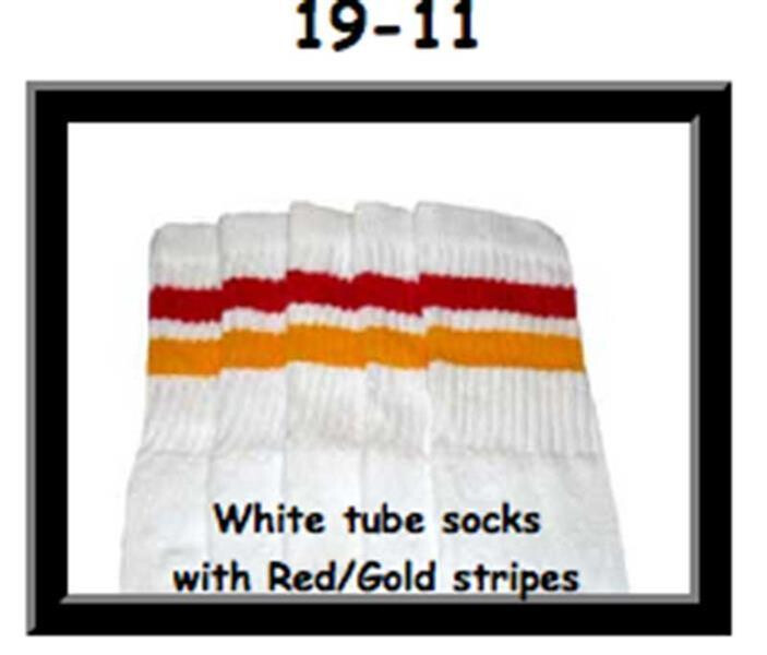 SKATERSOCKS 19" white style 19-011 red/gold stripes