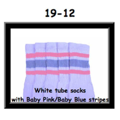 SKATERSOCKS 19" white style 19-012 baby pink/baby blue stripes