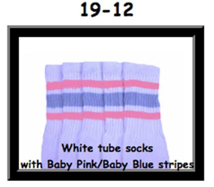 SKATERSOCKS 19" white style 19-012 baby pink/baby blue stripes