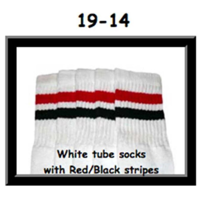 SKATERSOCKS 19" white style 19-014 red/black stripes
