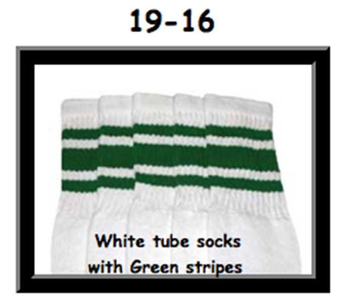 19" SKATERSOCKS white style 19-016 green stripes