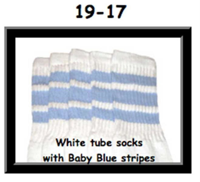 19" SKATERSOCKS white style 19-017 baby blue stripes
