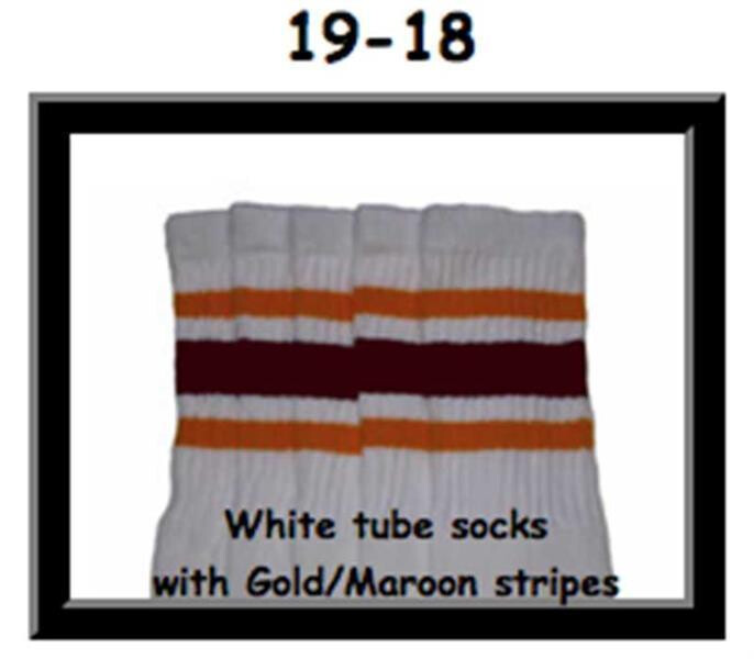 SKATERSOCKS 19" white style 19-018 gold/maroon stripes