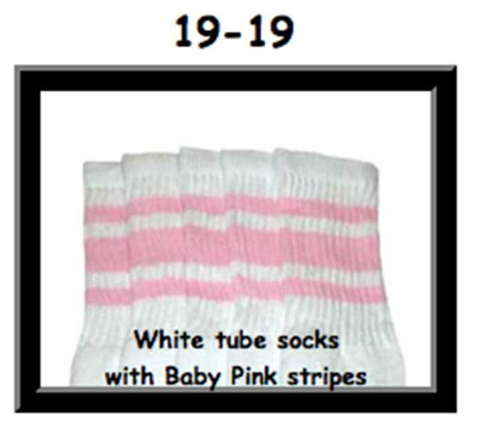 19" SKATERSOCKS white style 19-019 baby pink stripes