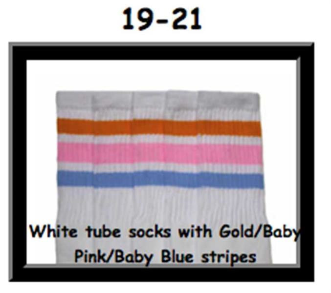 19" SKATERSOCKS white style 19-021 gold/baby pink/baby blue stripes