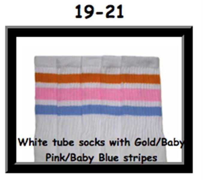 SKATERSOCKS 19" white style 19-021 gold/baby pink/baby blue stripes
