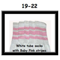 19" SKATERSOCKS white style 19-022 baby pink stripes