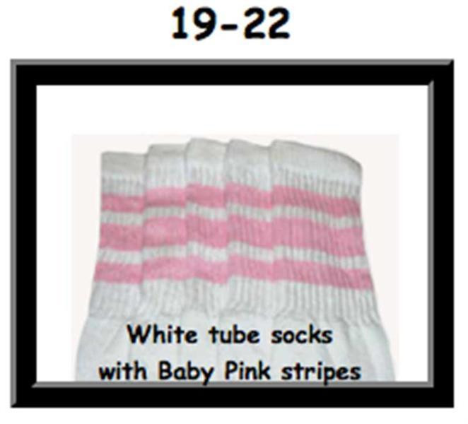 19" SKATERSOCKS white style 19-022 baby pink stripes
