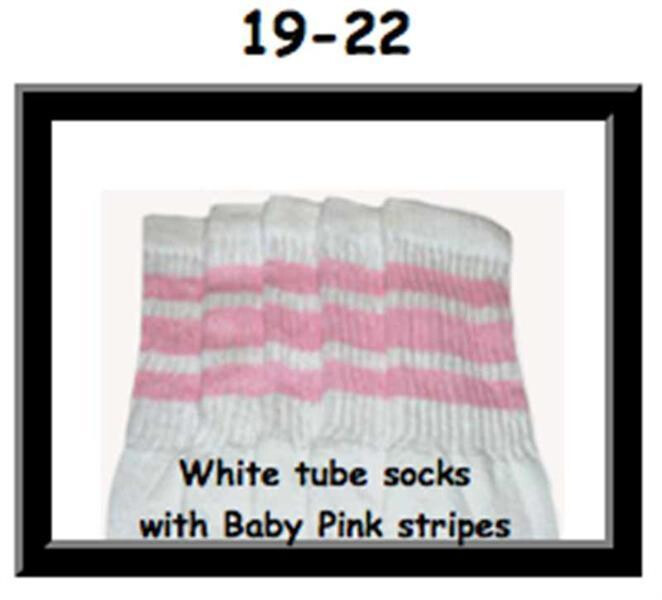 SKATERSOCKS 19" white style 19-022 baby pink stripes
