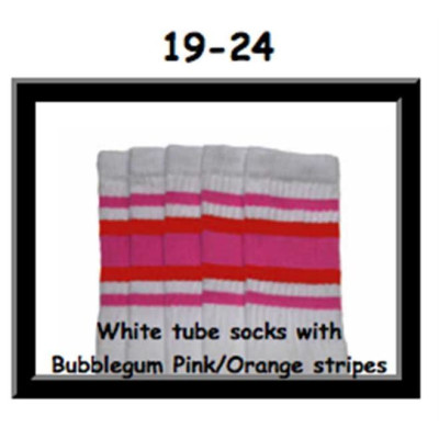 19 SKATERSOCKS white style 19-024 bubblegum pink/orange stripes