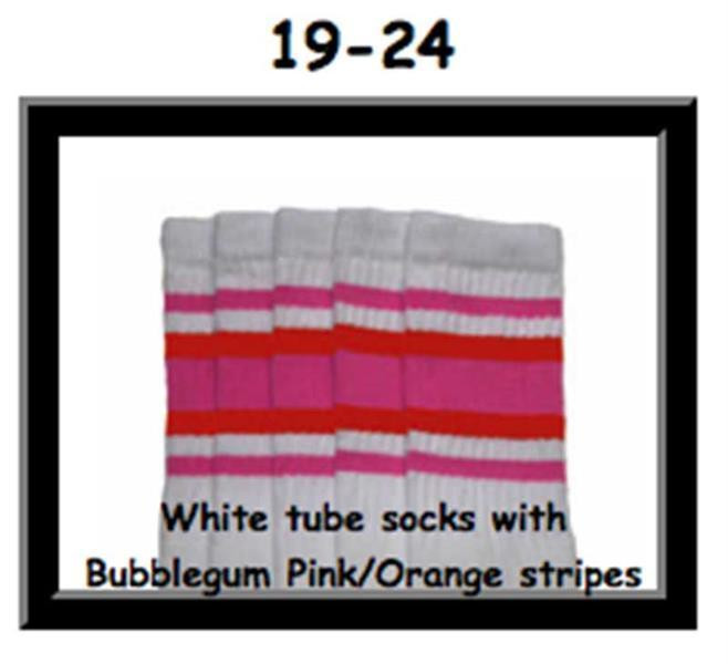 19" SKATERSOCKS white style 19-024 bubblegum pink/orange stripes