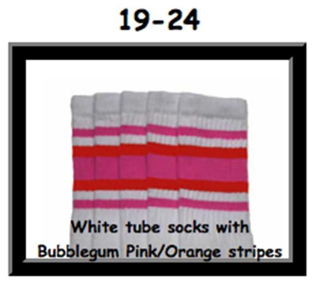 SKATERSOCKS 19" white style 19-024 bubblegum pink/orange stripes
