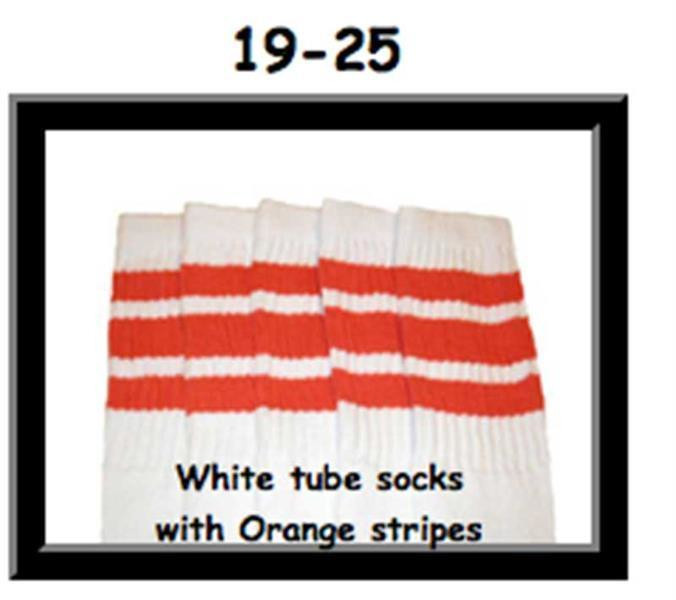 19" SKATERSOCKS white style 19-025 orange stripes