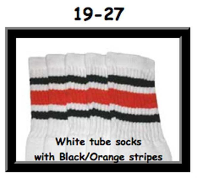 19" SKATERSOCKS white style 19-027 black/orange stripes
