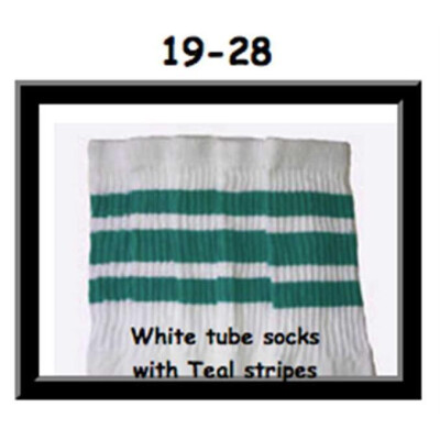 SKATERSOCKS 19" white style 19-028 teal stripes