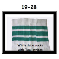 19" SKATERSOCKS white style 19-028 teal stripes