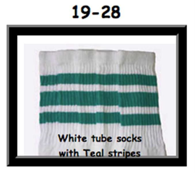 19" SKATERSOCKS white style 19-028 teal stripes