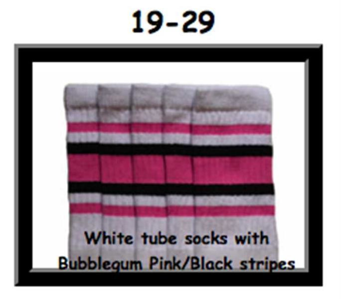 19" SKATERSOCKS white style 19-029 black/bubblegum pink stripes