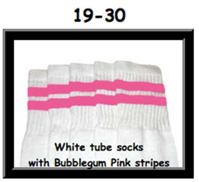 19" SKATERSOCKS white style 19-030 bubblegum pink stripes