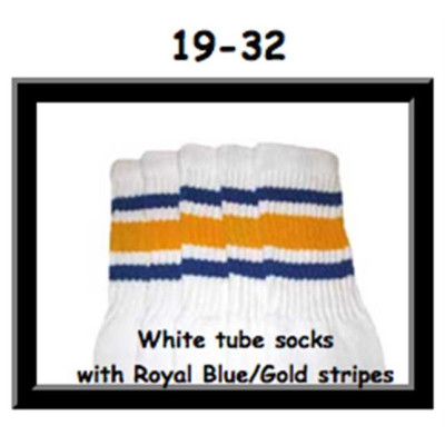 19" SKATERSOCKS white style 19-032 gold/royal blue stripes