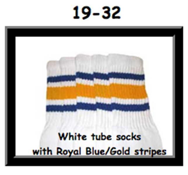 SKATERSOCKS 19" white style 19-032 gold/royal blue stripes