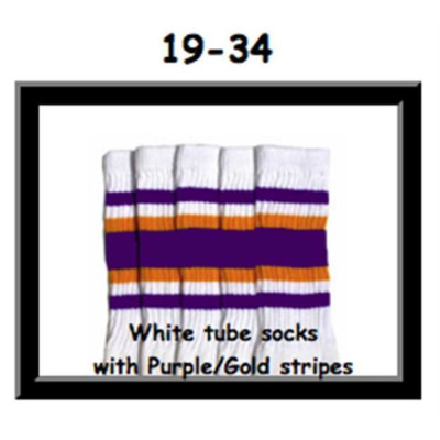 19 SKATERSOCKS white style 19-034 gold/purple stripes 