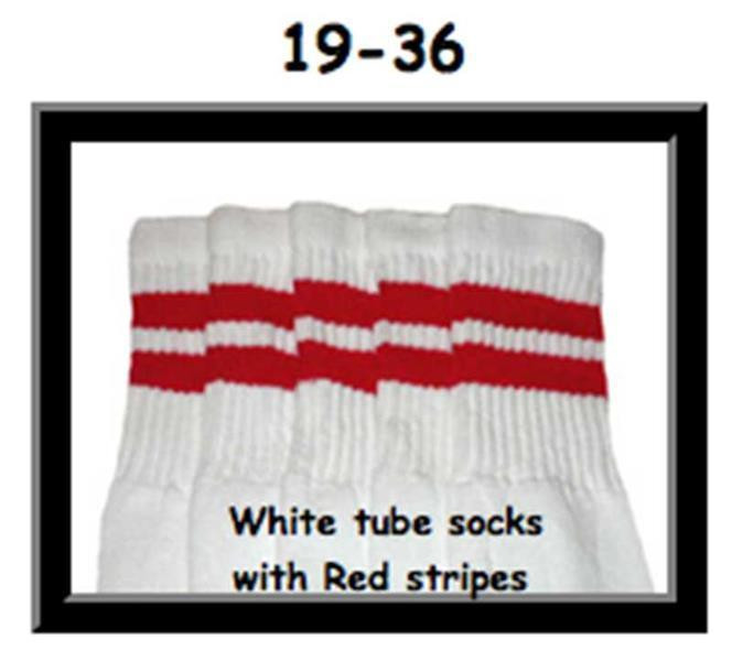19" SKATERSOCKS white style 19-036 red stripes