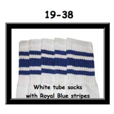 19" SKATERSOCKS white style 19-038 royal blue stripes