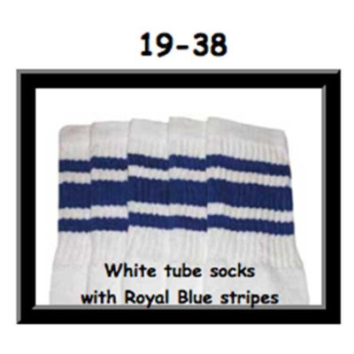 SKATERSOCKS 19" white style 19-038 royal blue stripes