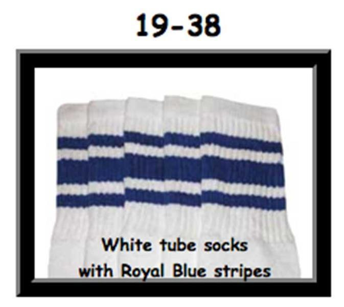 19" SKATERSOCKS white style 19-038 royal blue stripes
